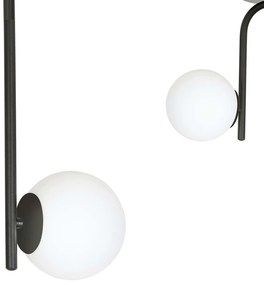 Lampadario 2 Luci Rama In Acciaio Nero A Bracci E Sfere In Vetro Opalino