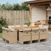 Set da Pranzo da Giardino 11 pz con Cuscini Beige in Polyrattan 3277803