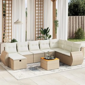 Set divano da giardino 9 pz con cuscini beige in polyrattan