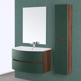 Mobile per bagno sospeso 90 cm Maiori verde con lavabo e specchio