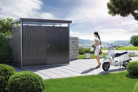 Casetta da giardino BIOHORT Highline H2 in acciaio antracite con porta battente semplice, superficie interna 4.33 m² e spessore parete 0.5 mm