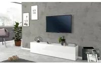 Mobile da soggiorno Porta TV, Made in Italy, Credenza per TV da salotto a 1 anta a ribalta, cm 180x30h40, colore Bianco lucido