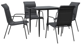 Set da pranzo da giardino 5 pz nero in acciaio e textilene
