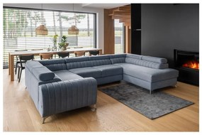 Divano angolare blu allungabile/con contenitore (con penisola a destra/a U) Louis – ELTAP