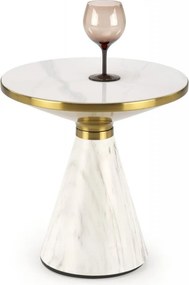 Tavolino da caffè Talbi effetto marmo bianco/bianco/oro - ø50/h52 cm