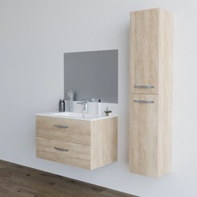 Mobile bagno LINDA80 Rovere Chiaro con lavabo specchio e colonna - 8280