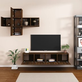 Set di mobili porta tv 7 pz rovere marrone in legno multistrato