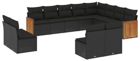 Set divani da giardino 12 pz con cuscini nero in polyrattan