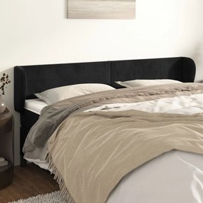 Testiera Ad Orecchio Nera 163x23x78/88 Cm İn Velluto /