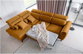 Divano angolare giallo allungabile/con contenitore (con penisola a sinistra/a L) e rivestimento in velluto Noble – ELTAP