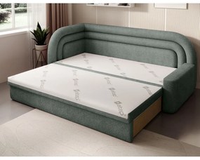 Divano verde allungabile/con contenitore con penisola a sinistra e rivestimento in ciniglia 223 cm Fabillo – ELTAP