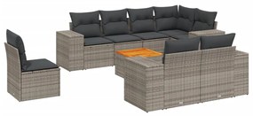 Set Divano da Giardino 9 pz con Cuscini Grigio in Polyrattan