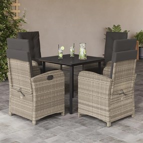 Set pranzo da giardino 5pz con cuscini grigio chiaro polyrattan