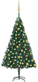 Albero di Natale Preilluminato con Palline Verde, Albero di Natale Preilluminato con Palline Verde 120 cm PVC