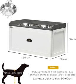 Ciotole per Cani Rialzate 60x30x36 cm con Cassetto in Acciaio Inox e Legno Bianco e Grigio...