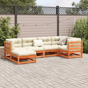 Set divani da giardino 6 pz marrone cera legno massello pino