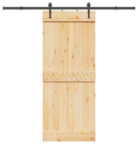 Porta Scorrevole Con Set Hardware 85x210 Cm Legno Massello Pino /
