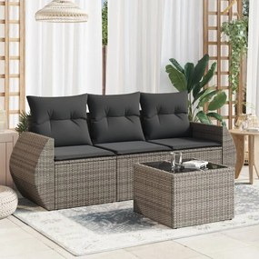 Set divani da giardino 4 pz con cuscini in polyrattan grigio