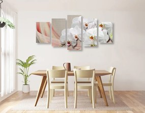 Quadri 5 pezzi – Orchidea bianca su tela