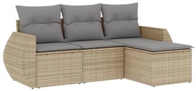 Set Divano da Giardino 4 pz con Cuscini Beige in Polyrattan