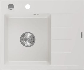 Mexen Ben lavello in granito 1-vasca con scolapiatti, sinistro 600 x 500 mm, bianco, sifone cromato - 6522605000-20
