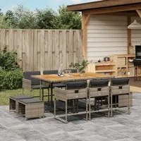 Set da Pranzo da Giardino 11pz con Cuscini in Polyrattan Grigio 3278101