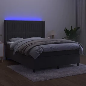 Letto a molle con materasso e led grigio scuro 140x200 cm