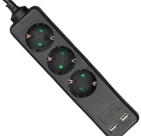 Multipresa Ciabatta Elettrica Con 2 USB e 3 Posti Schuko 10A Cavo Lunga 5 Metri Colore Nero 3X1.5 mmq SKU-8777