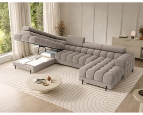 Divano angolare marrone chiaro allungabile (con penisola a sinistra/a U) con rivestimento in velluto Feraria – ELTAP