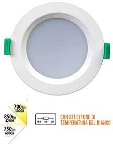 Faro da incasso LED 10W 3in1 IP44 Dimmerabile Foro ø89mm - 109mm Colore Bianco Variabile CCT