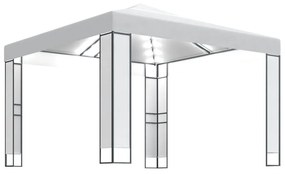 Gazebo con Tetto Doppio e Stringa di Luci LED 3x3 m Bianco