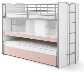 Letto da bambini a castello/estraibile bianco/rosa con contenitore/con scrivania con rete inclusa 90x200 cm Bonny – Vipack