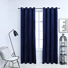 Tende Oscuranti Con Anelli 2 Pz Blu Scuro İn Velluto 140x175 Cm /