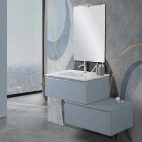 Mobile bagno sospeso 80 cm blu pastello con lavabo e specchio   Iside