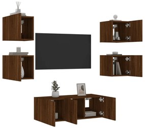 Mobili Tv A Muro Con Led 6pz Rovere Marrone Legno Multistrato /