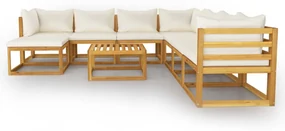 Set divani da giardino 9 pz con cuscini crema in legno acacia