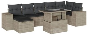 Set divano da giardino 8pz con cuscini grigio chiaro polyrattan