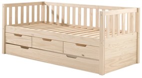 Letto da bambini estraibile di colore naturale in pino massiccio con contenitore con rete inclusa 90x200 cm Fritz – Vipack