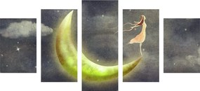 Quadri 5 pezzi – Ragazza sulla luna