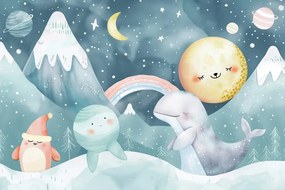 Stampa su tela – Per bambini: animali nel paesaggio innevato