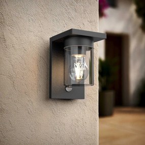 Applique Nera IP54 con Base E27 e Sensore di Movimento - Serie RIGA