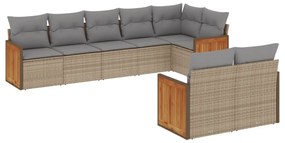 Set divano da giardino 8 pz con cuscini beige in polyrattan