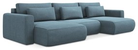 Divano angolare azzurro allungabile/con contenitore (a U) Kapua – Makamii