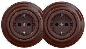 Kliklap - Doppia presa a parete in stile retrò con placca SCHUKO 230 V, marrone