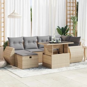 Set divani da giardino 7 pz con cuscini beige in polyrattan