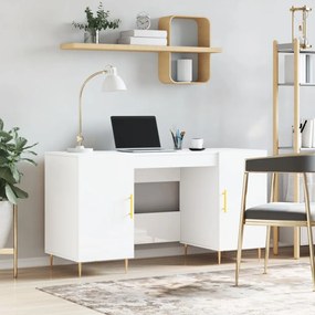 Scrivania Bianco Lucido 140x50x75 Cm İn Legno Multistrato /
