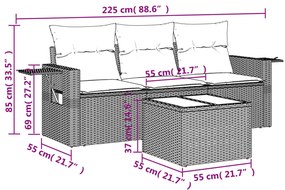 Set divano da giardino 4pz con cuscini grigio chiaro polyrattan