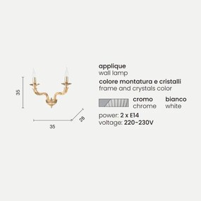 Applique VILLA a 2 luci in vetro lavorato a mano Bianco 35x28 cm