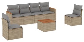 Set divani da giardino 7 pz con cuscini beige in polyrattan