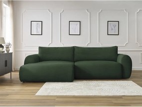 Divano angolare in verde scuro allungabile (con penisola a sinistra) con rivestimento in velluto a coste Lucien – Bobochic Paris